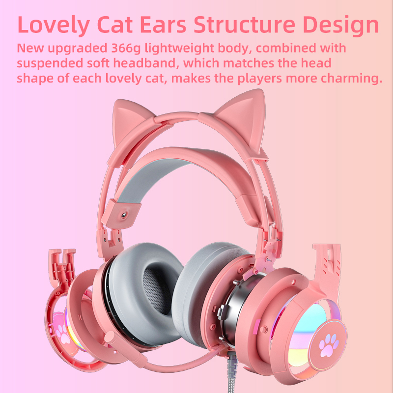 Gaming Headset Rgb - Auriculares de Juego Rosados para PC,